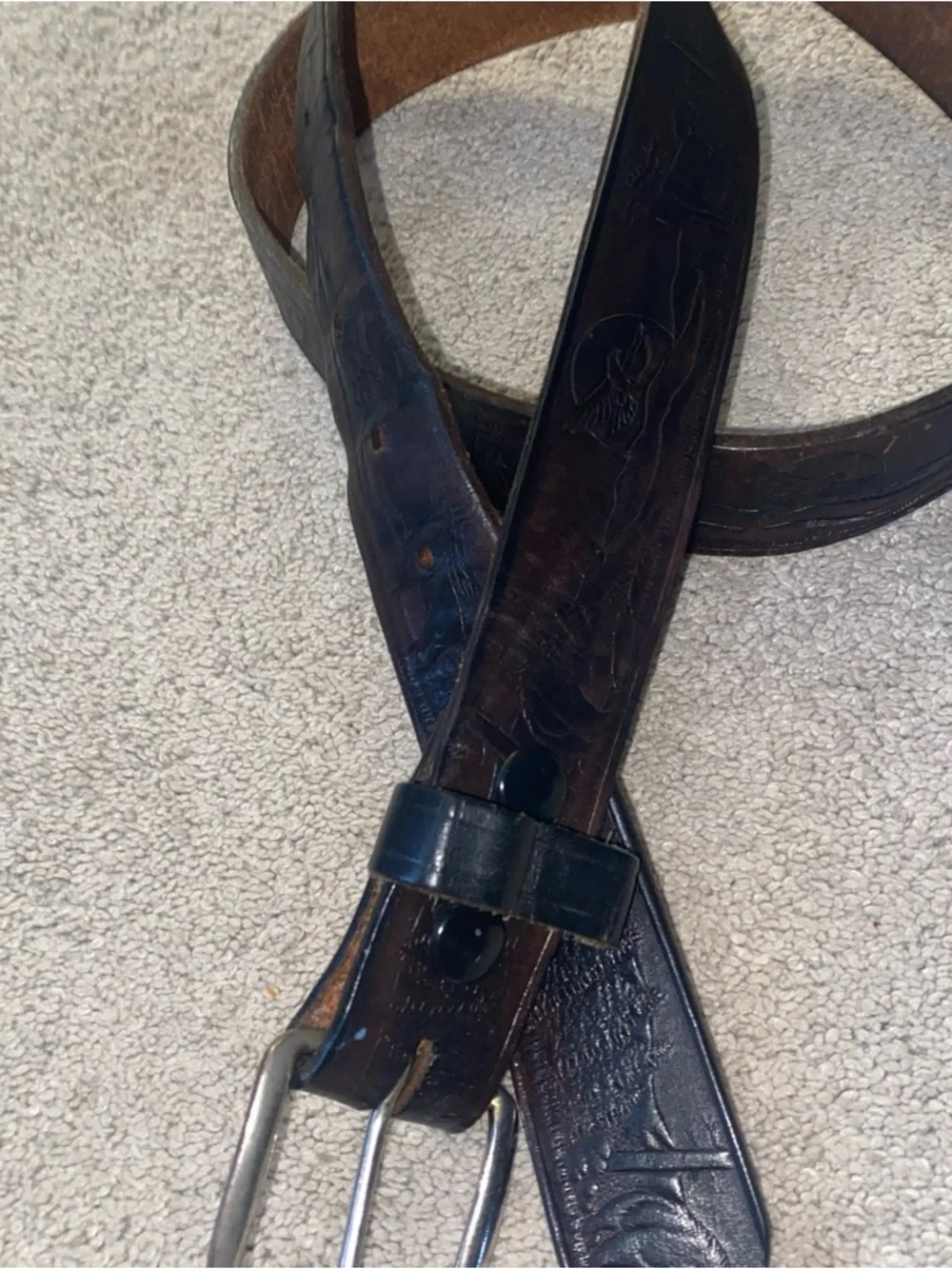 VTG‎ TOOLED Dark Leather Nature Western Belt  Men’s Size 44-46 *SEE Measurements